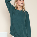 S-M DARK TEAL WAVE RIB OVERSIZED SWEATSHIRT WITH SIDE SLIT