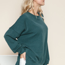 S-M DARK TEAL WAVE RIB OVERSIZED SWEATSHIRT WITH SIDE SLIT