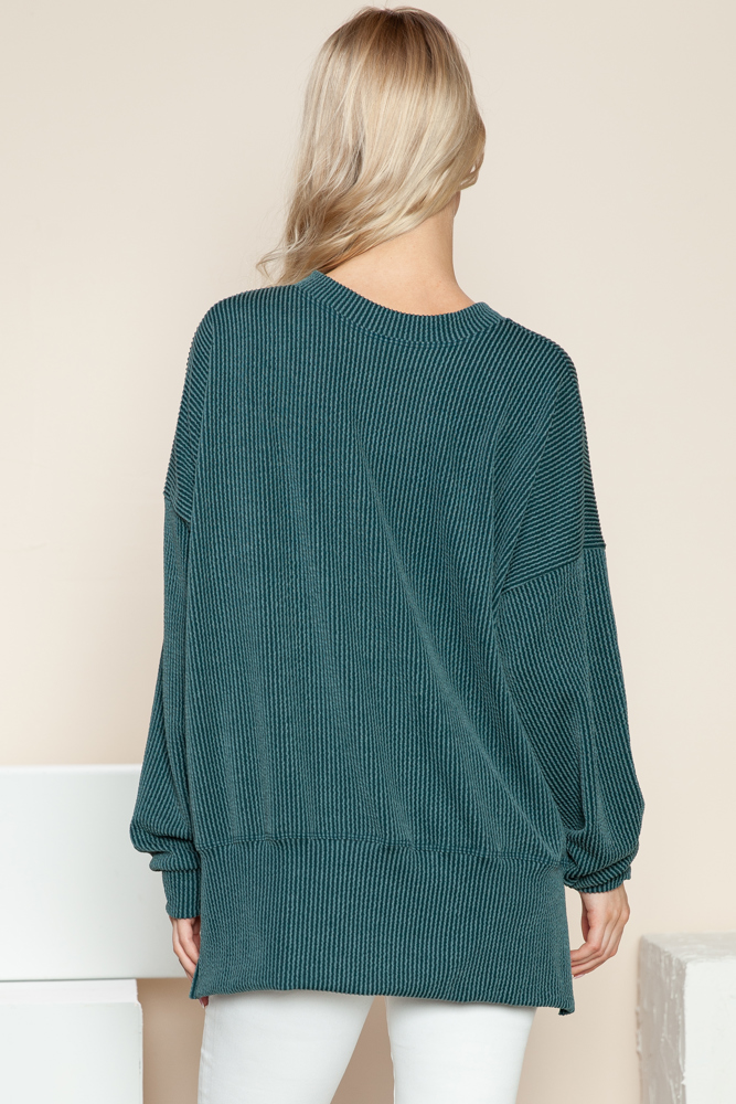 WAVE RIB OVERSIZED SWEATSHIRT WITH SIDE SLIT