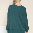 S-M DARK TEAL WAVE RIB OVERSIZED SWEATSHIRT WITH SIDE SLIT