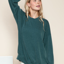 L-XL DARK TEAL WAVE RIB OVERSIZED SWEATSHIRT WITH SIDE SLIT