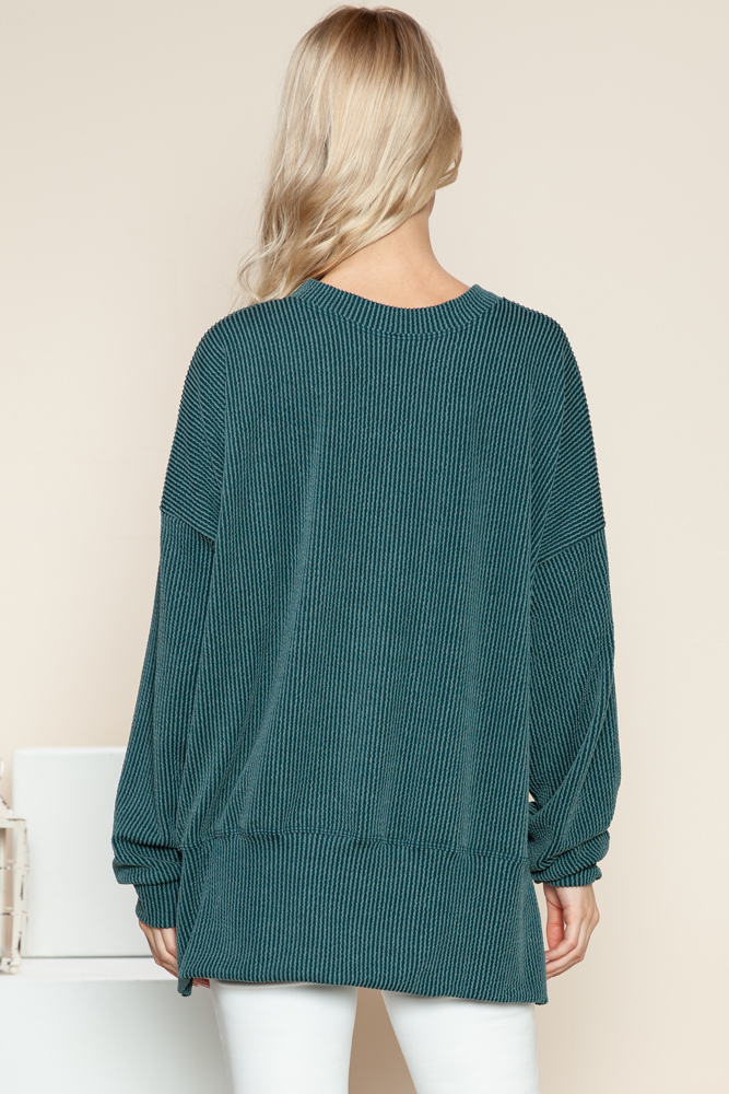 WAVE RIB OVERSIZED SWEATSHIRT WITH SIDE SLIT