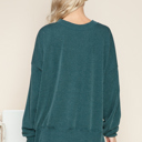 L-XL DARK TEAL WAVE RIB OVERSIZED SWEATSHIRT WITH SIDE SLIT