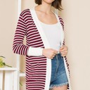 Small BURGUNDY STRIPED OPEN CARDIGAN