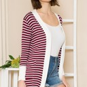 Small BURGUNDY STRIPED OPEN CARDIGAN