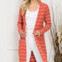 Medium DARK SALMON STRIPE MIDI OPEN CARDIGAN WITH SIDE POCKETS