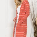 Medium DARK SALMON STRIPE MIDI OPEN CARDIGAN WITH SIDE POCKETS