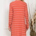 Medium DARK SALMON STRIPE MIDI OPEN CARDIGAN WITH SIDE POCKETS