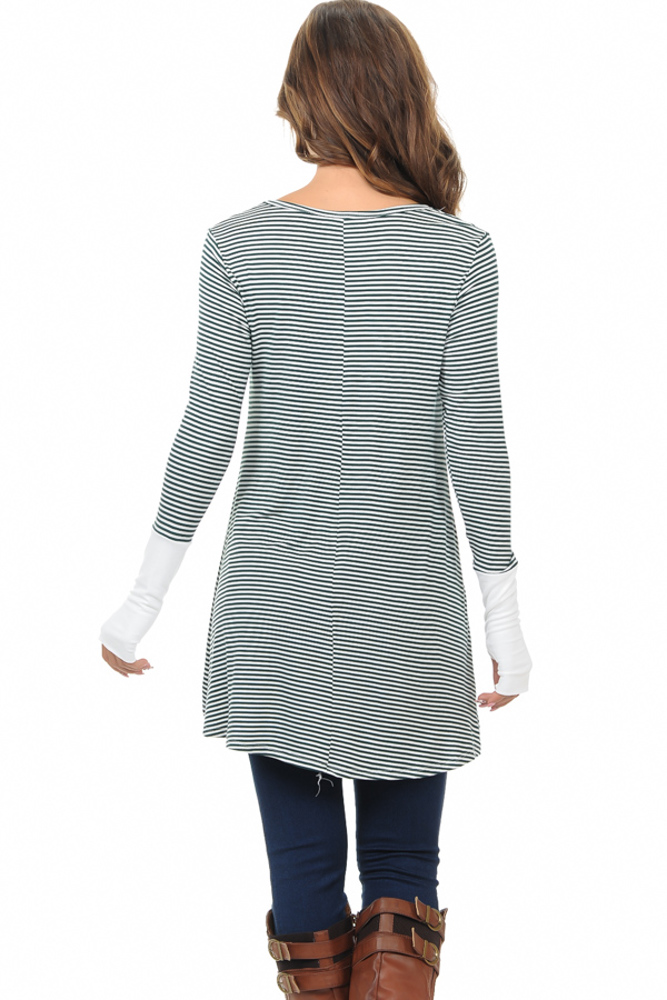 HI-LOW STRIPE TUNIC WITH THUMB HOLE