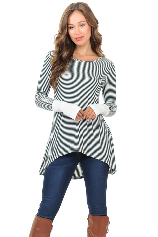 HI-LOW STRIPE TUNIC WITH THUMB HOLE