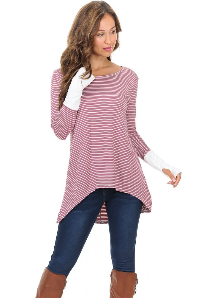 HI-LOW STRIPE TUNIC WITH THUMB HOLE