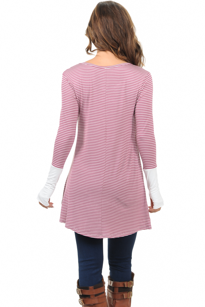 HI-LOW STRIPE TUNIC WITH THUMB HOLE