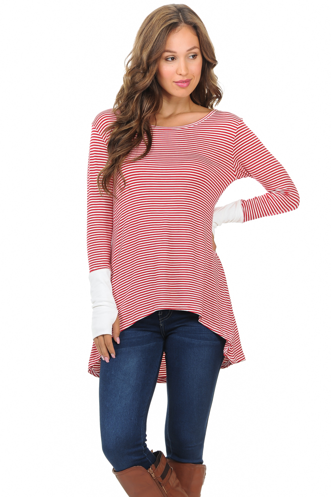 HI-LOW STRIPE TUNIC WITH THUMB HOLE