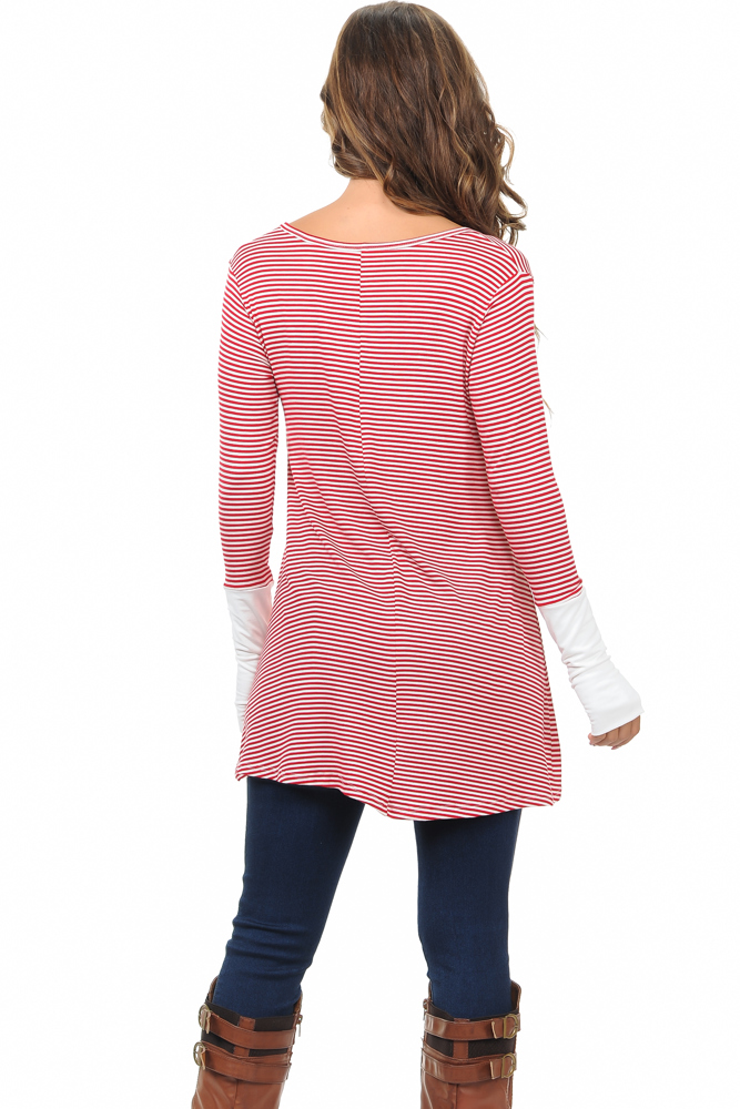 HI-LOW STRIPE TUNIC WITH THUMB HOLE