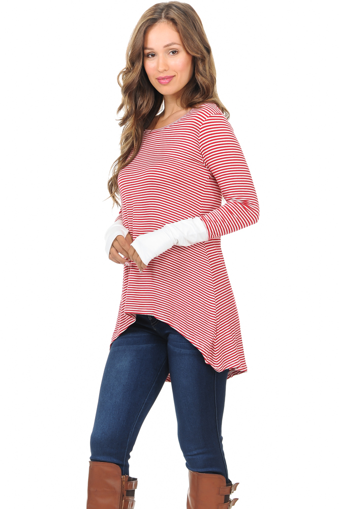 HI-LOW STRIPE TUNIC WITH THUMB HOLE