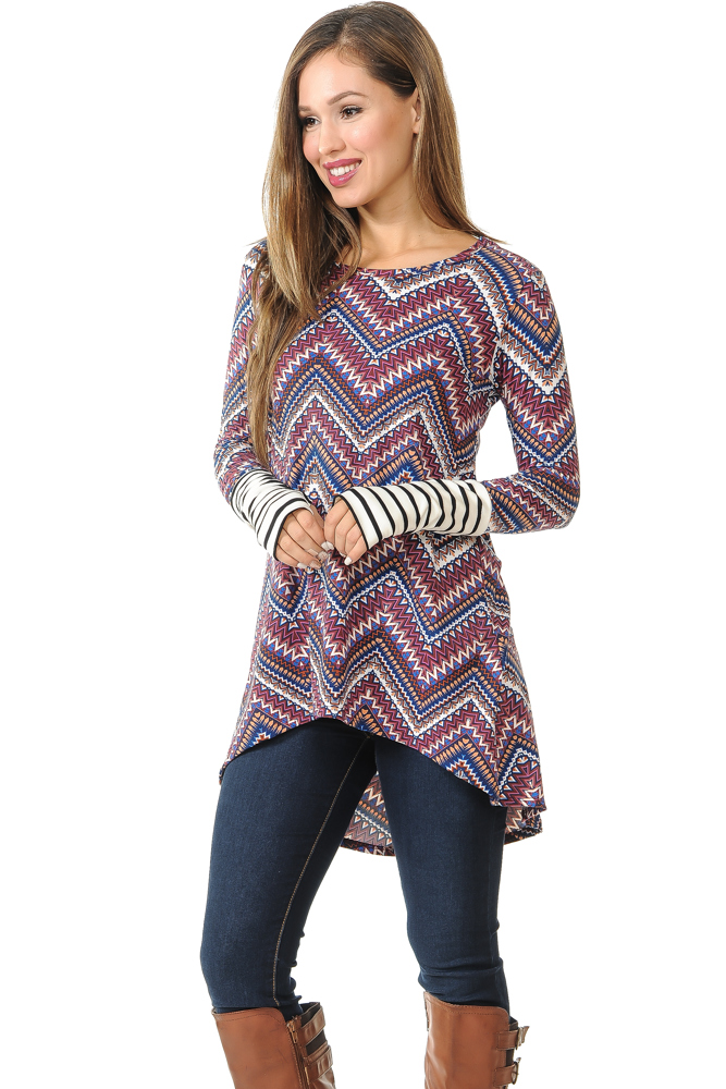 Hi-Low Chevron Tunic with Thumb Hole