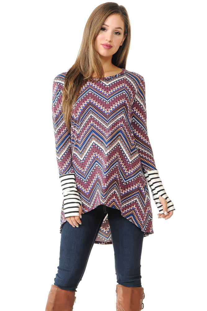 Hi-Low Chevron Tunic with Thumb Hole