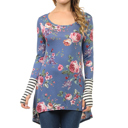 Small BLUE Hi-Low Floral Tunic with Thumb Hole