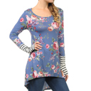 Large BLUE Hi-Low Floral Tunic with Thumb Hole