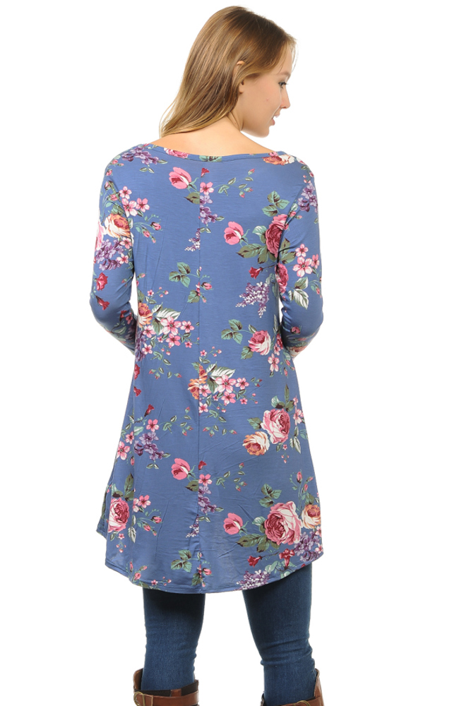 Hi-Low Floral Tunic with Thumb Hole