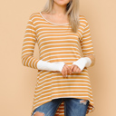 Small MUSTARD HI-LOW STRIPE TOP WITH COLOR BLOCK SLEEVE