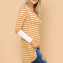 Small MUSTARD HI-LOW STRIPE TOP WITH COLOR BLOCK SLEEVE