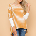 Medium MUSTARD HI-LOW STRIPE TOP WITH COLOR BLOCK SLEEVE