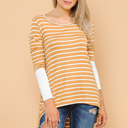 Large MUSTARD HI-LOW STRIPE TOP WITH COLOR BLOCK SLEEVE