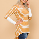 Large MUSTARD HI-LOW STRIPE TOP WITH COLOR BLOCK SLEEVE