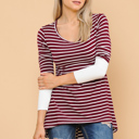 Small BURGUNDY HI-LOW STRIPE TOP WITH COLOR BLOCK SLEEVE