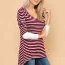 Small BURGUNDY HI-LOW STRIPE TOP WITH COLOR BLOCK SLEEVE