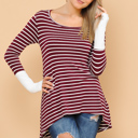 Medium BURGUNDY HI-LOW STRIPE TOP WITH COLOR BLOCK SLEEVE