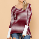 Large BURGUNDY HI-LOW STRIPE TOP WITH COLOR BLOCK SLEEVE