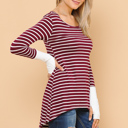 Large BURGUNDY HI-LOW STRIPE TOP WITH COLOR BLOCK SLEEVE