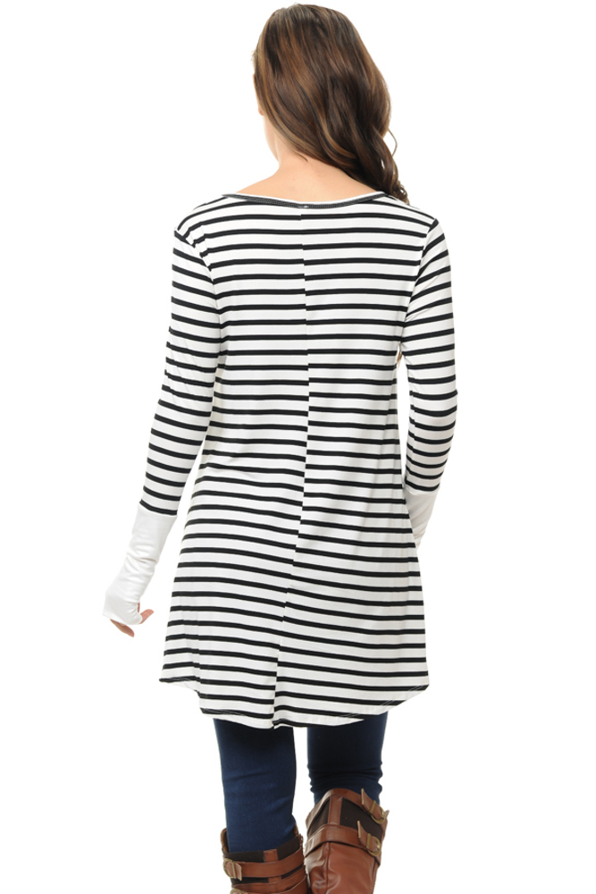 HI-LOW STRIPE TOP WITH COLOR BLOCK SLEEVE