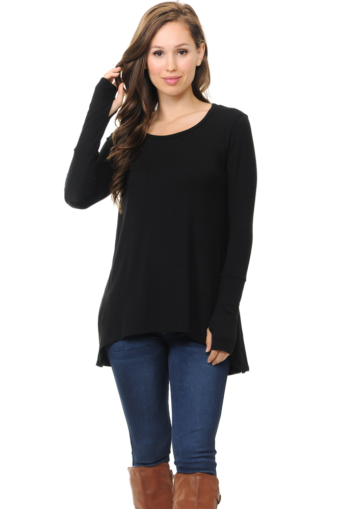 Solid Hi-Low Tunic with Thumb Hole