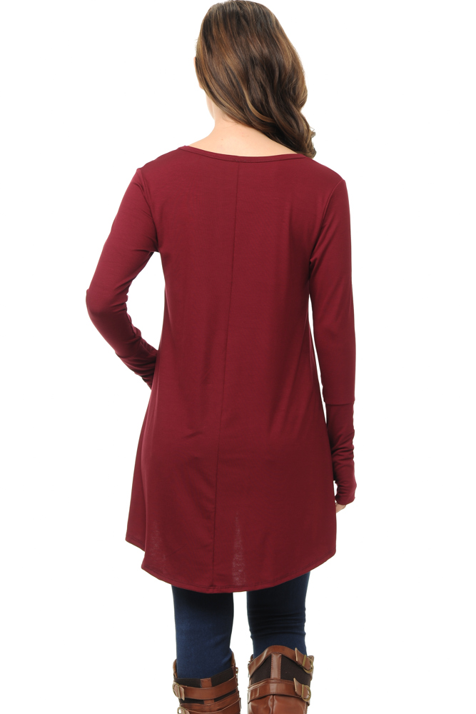 Solid Hi-Low Tunic with Thumb Hole