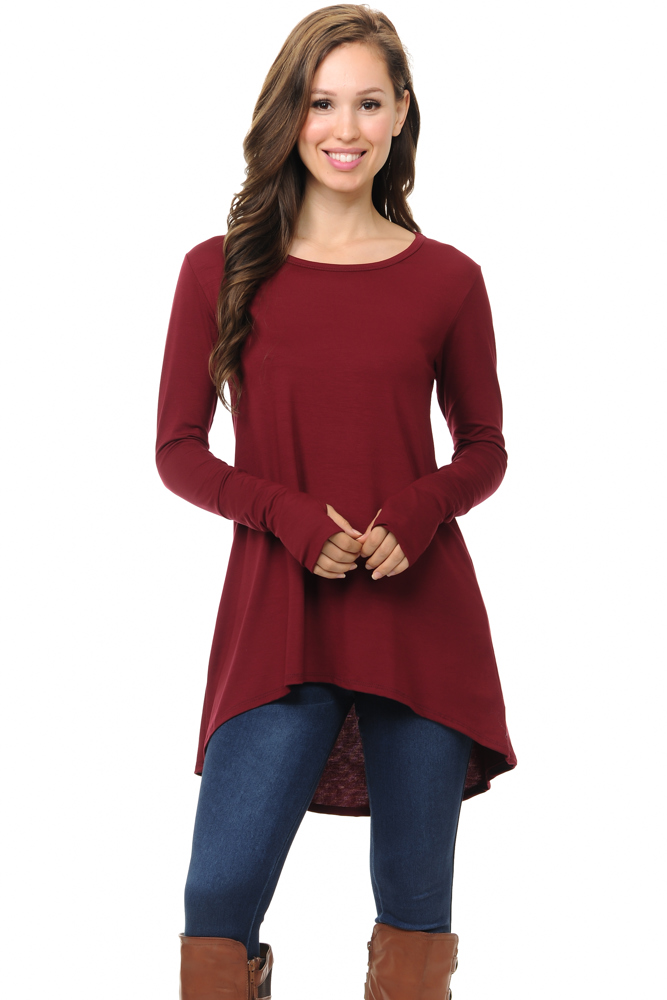 Solid Hi-Low Tunic with Thumb Hole