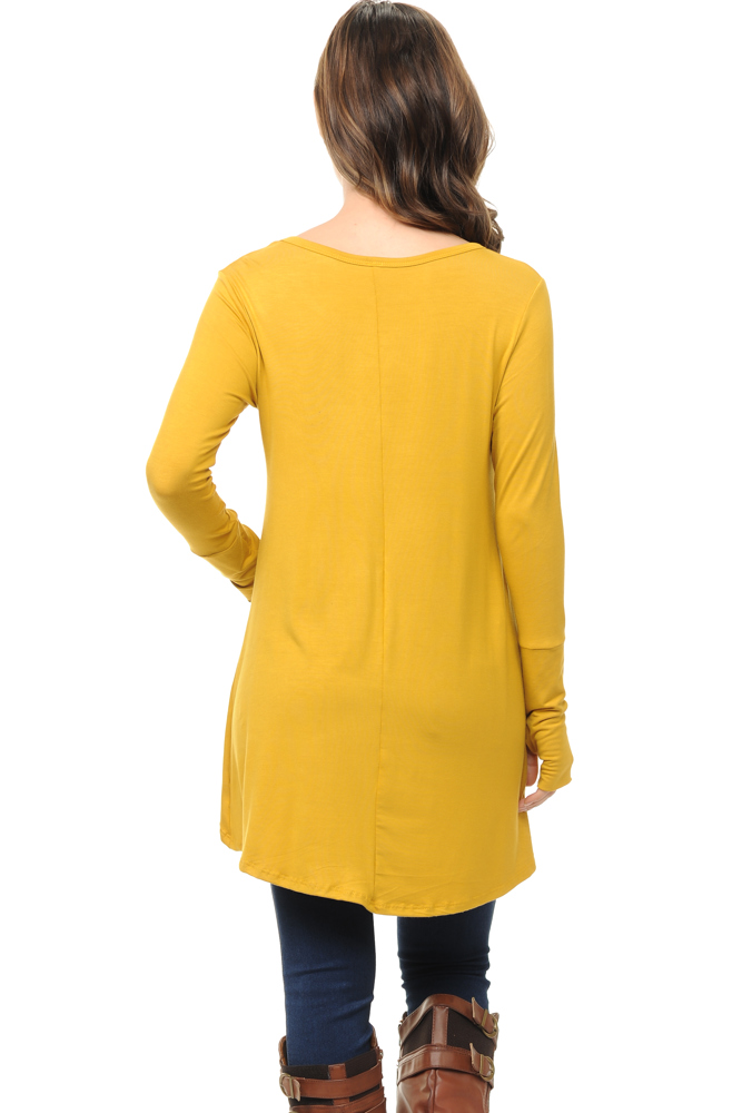 Solid Hi-Low Tunic with Thumb Hole