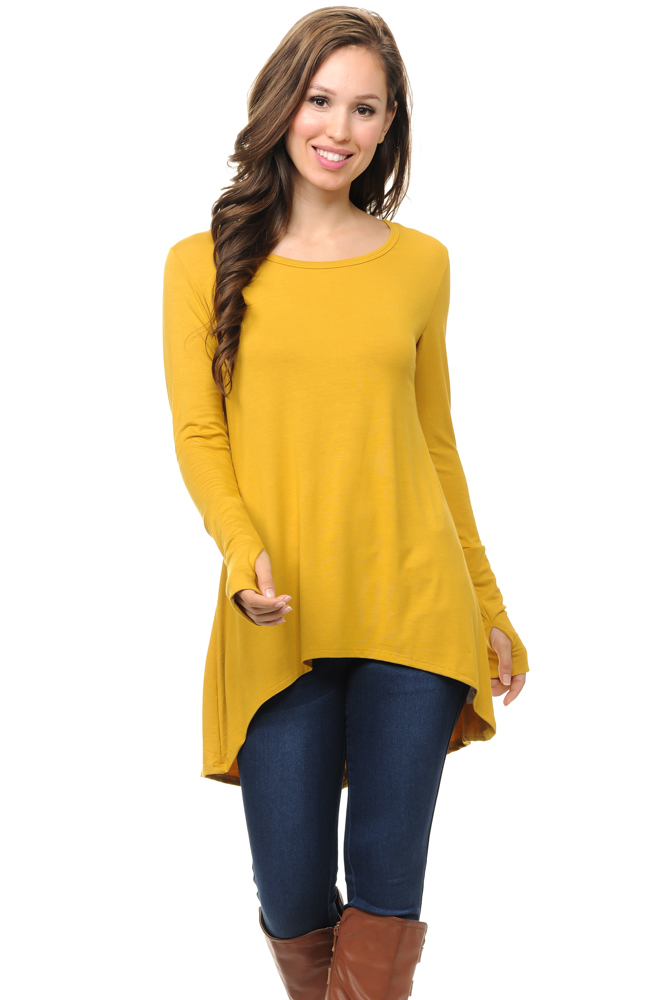 Solid Hi-Low Tunic with Thumb Hole