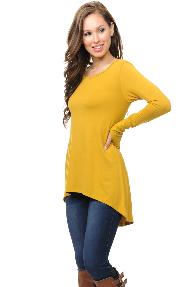 Solid Hi-Low Tunic with Thumb Hole