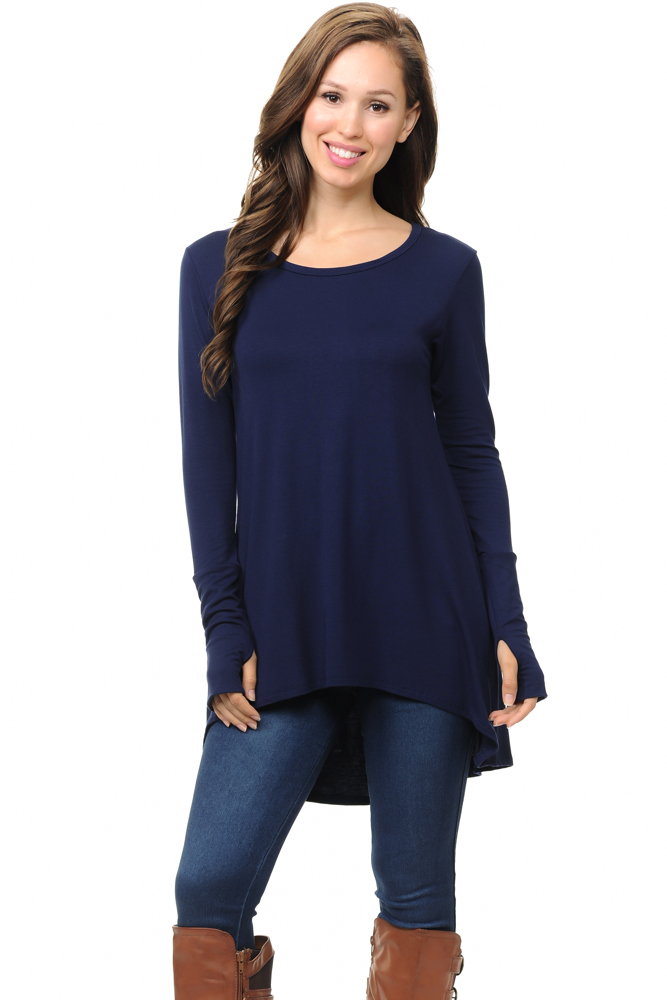 Solid Hi-Low Tunic with Thumb Hole