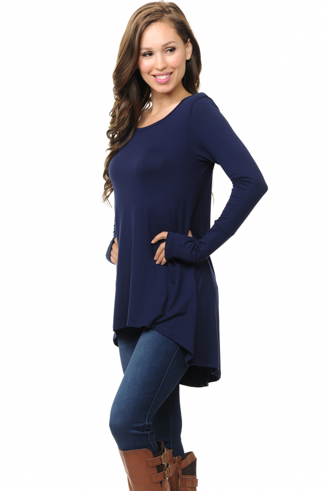 Solid Hi-Low Tunic with Thumb Hole