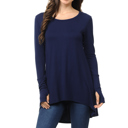 XL NAVY Solid Hi-Low Tunic with Thumb Hole