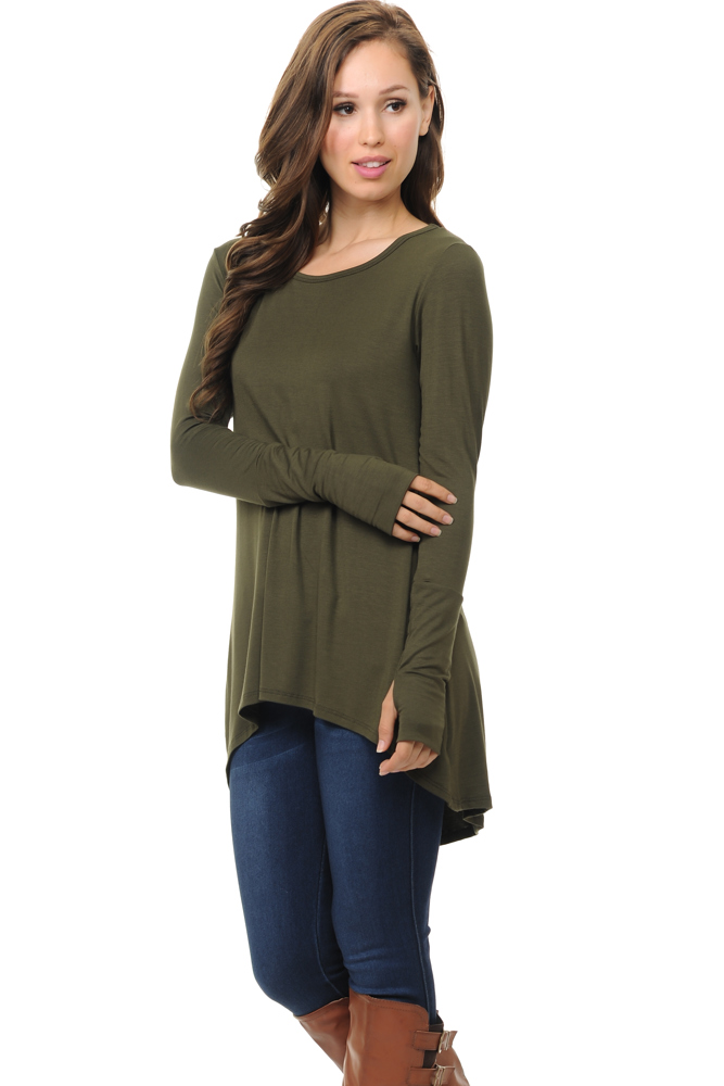 Solid Hi-Low Tunic with Thumb Hole