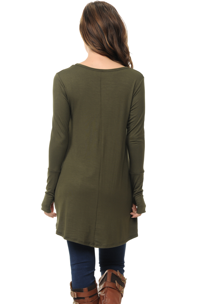 Solid Hi-Low Tunic with Thumb Hole