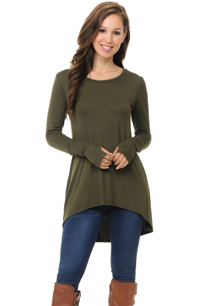 Solid Hi-Low Tunic with Thumb Hole