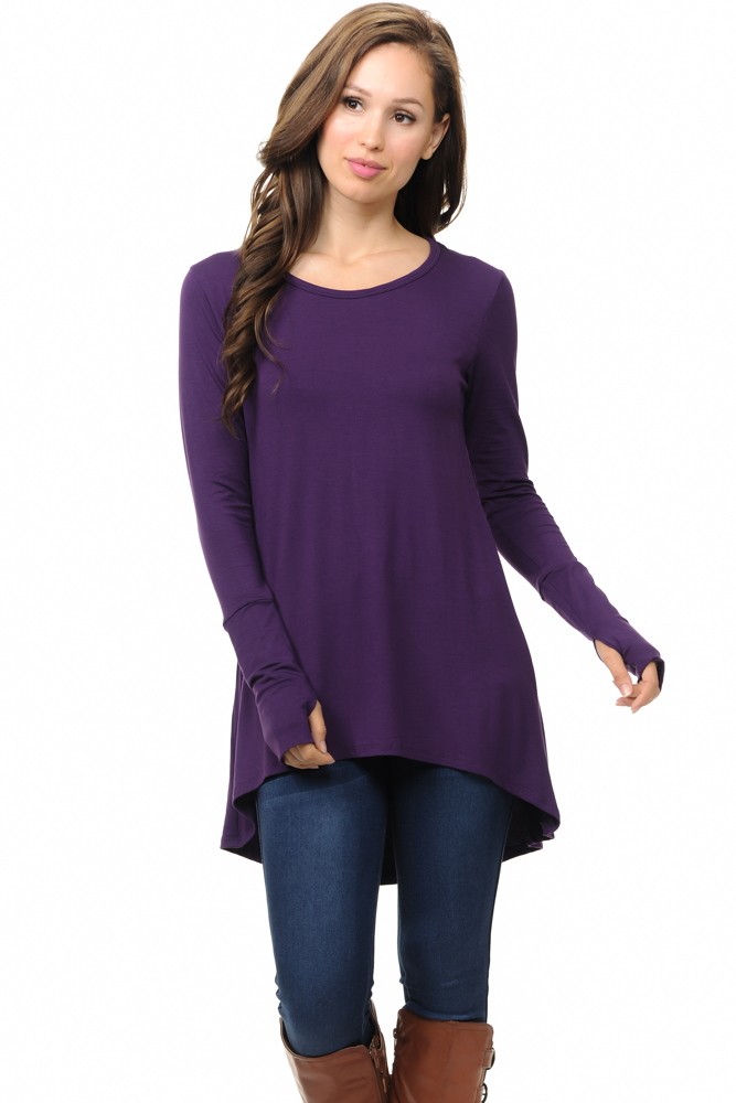 Solid Hi-Low Tunic with Thumb Hole