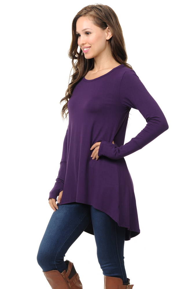 Solid Hi-Low Tunic with Thumb Hole