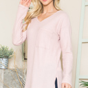 Small BLUSH BASIC KNIT V-NECK LONG SLEEVE TOP